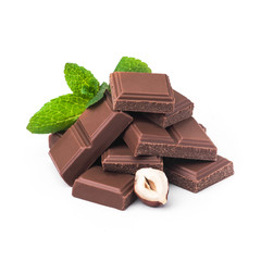 tasty chocolate bar with nuts isolated