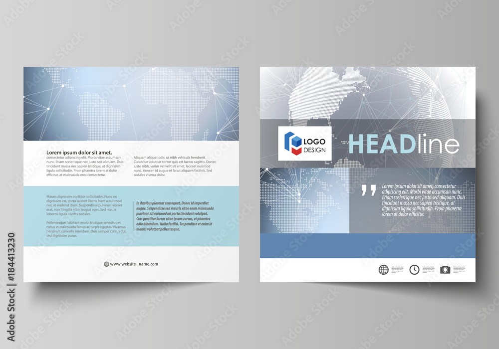 Poster the minimalistic vector illustration of the editable layout of two square format covers design templ