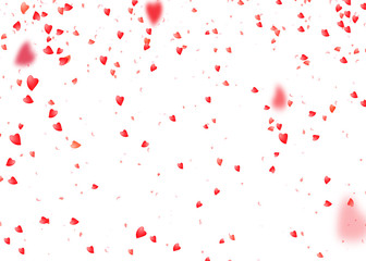 Fototapeta na wymiar Heart background. Falling from above romantic red love particles