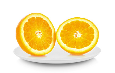 Orange piece in white plate on white background