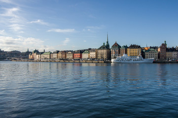Obraz premium Stockholm, Sweden - October 15, 2015. Panorama of the capital from the island of Skeppsholmen. In Stockholm, there are many islands, which makes a tour of the city particularly interesting