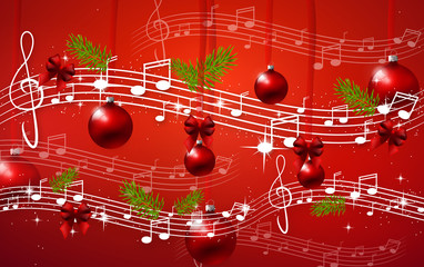 Red christmas background with notes