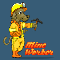 dog wearing mine worker uniform hand draw illustration