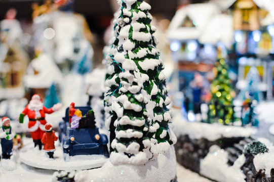 Christmas music cottage toy miniature for joyful seasonal decorated ornament background.