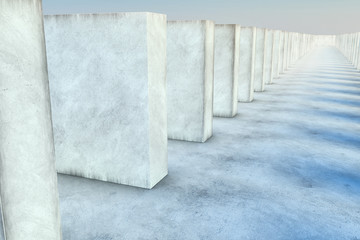 Abstract White Concrete Wall And Blue Sky in the background. Concept of Landscape and business. 3d illustration