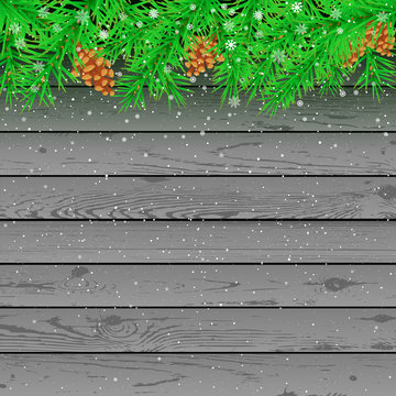 Spruce snow gray wooden background