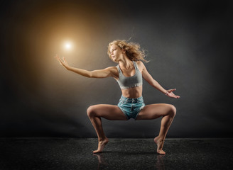 Fototapeta na wymiar One person, dancer, woman in dynamic beautiful action figure un