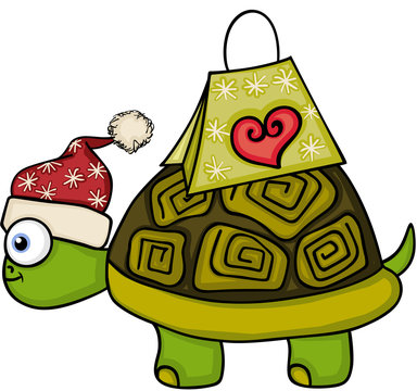 Christmas turtle with gift