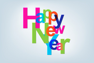 Colorful modern text Happy New Year, celebration greeting card, vector art