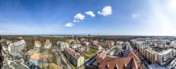 panoramic view to skyline of Swinemuende, Poland