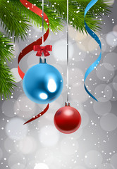 Christmas Tree Branch With Colorful Balls Over Grittering Background Holiday Decoration Banner Vector Illustration