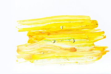 abstract painting with bright yellow strokes on white