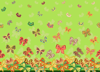 Vector vertical seamless pattern with hand drawing detailed colorful butterflies.