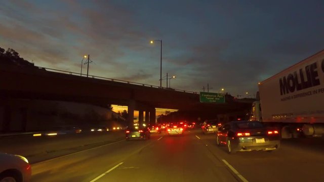 Dawn POV Shot Driving On Highway 101 In San Francisco