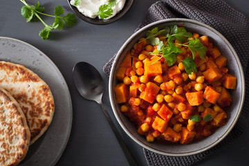 sweet potato and chickpea curry with naan bread
