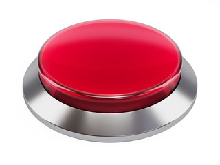 3d red shiny button. Round glass web icons with chrome frame on white background. 3d illustration