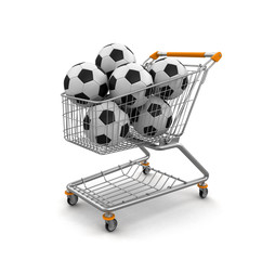 Shopping Cart with footballs. Image with clipping path - 184422619