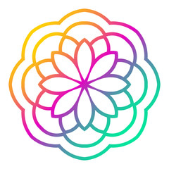 Colorful gradient flower mandala. Hand drawn decorative element. Ornamental round doodle floral element isolated on white background. Vector illustration.