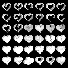 Set of tridimensional symbol hearts, vector
