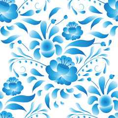 White-and-blue elegance seamless pattern in Russian style gzhel (vector)