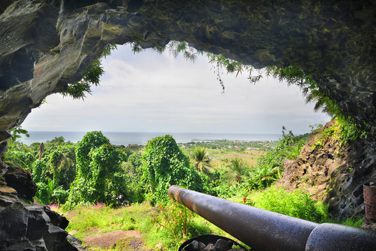 Japanese cannon from the period of the Second World War on the Micronesian Chuuk island
