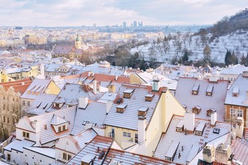 Snowy Winter Prague Roofs