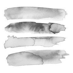 Grayscale watercolor brush stroke stripes isolated on white. Hand painted grunge stripes set. Vector illustration.