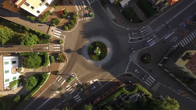 View from above on a circular crossroads in the Italian city.