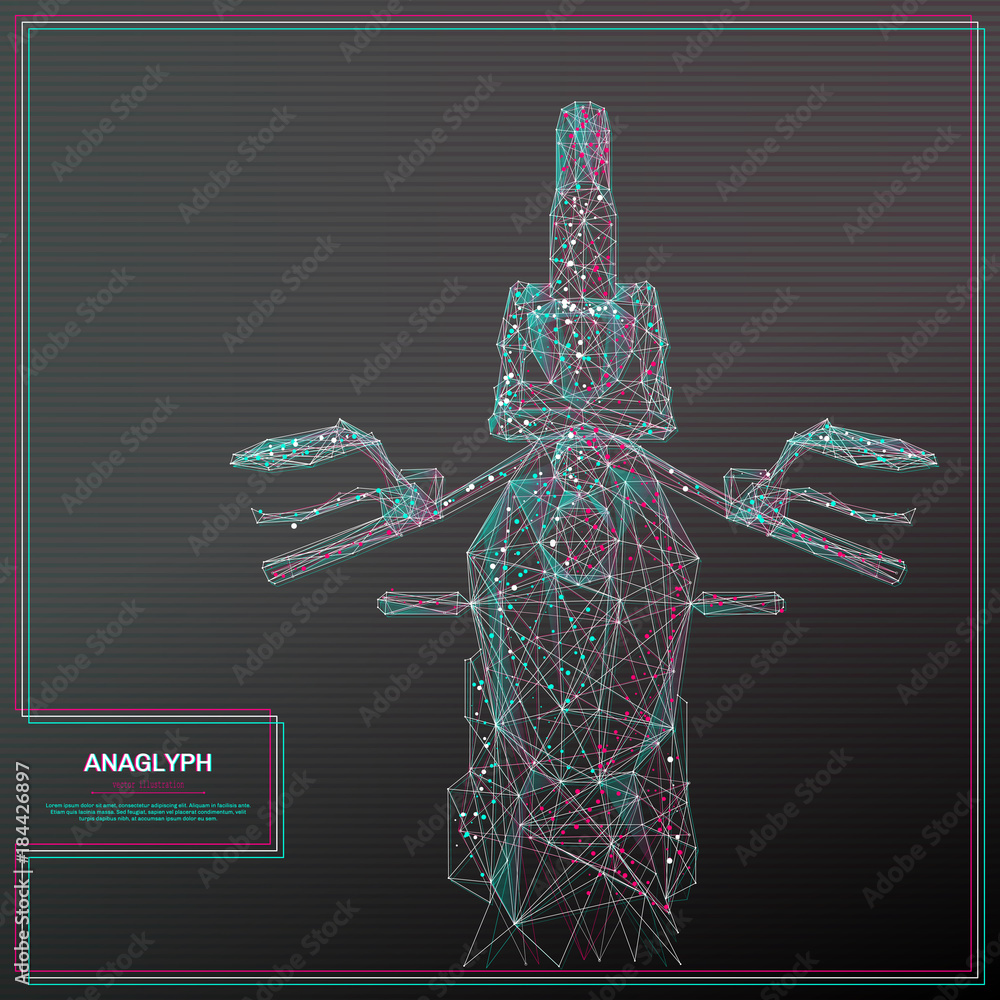 Aufkleber Vector distorted glitch concept. Tv distortion 3D effect stereoscopic, anaglyph motorcycle. Technological virtual green and red channels. Digital networking concept with anaglyph effect. 3d rendering
