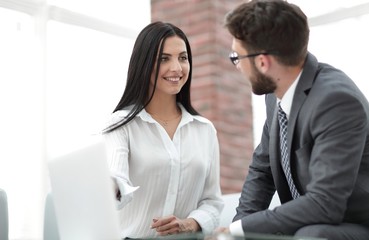 close-up of company employees communicating in the office