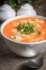 Fresh tomato soup with rice.