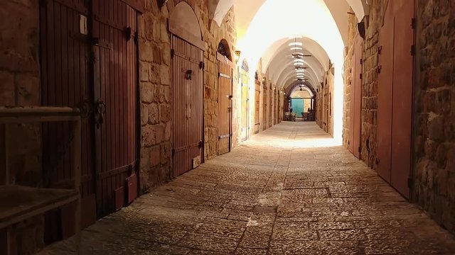 End of day - closed and empty bazaar market, sunset | 4k UHD