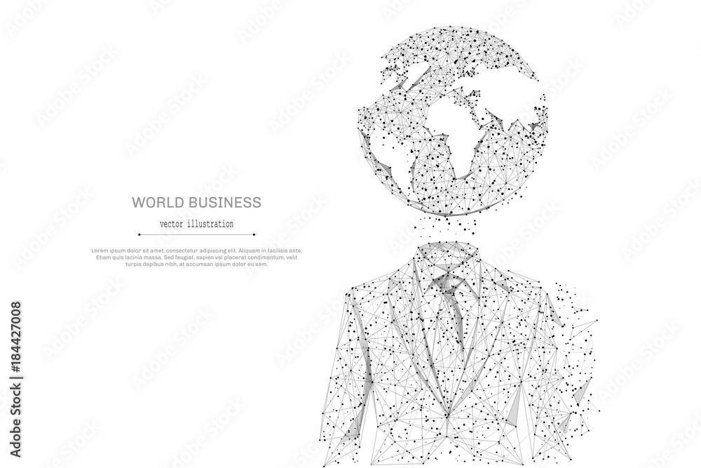 Poster abstract mash line and point businessman in suit with planet origami on white background with an ins