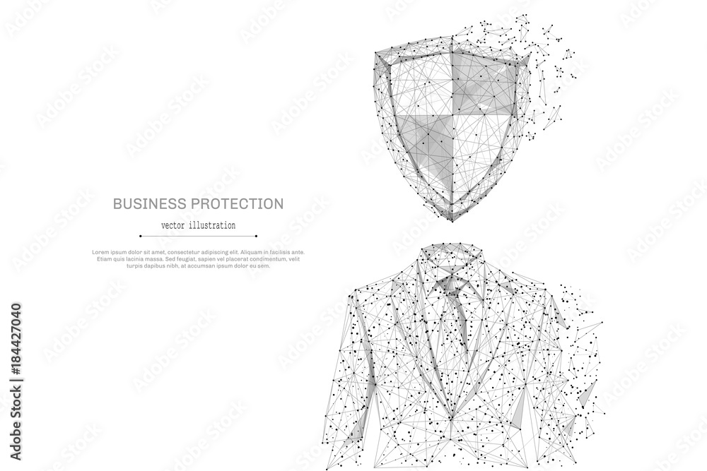 Aufkleber abstract mash line and point businessman in suit with shield origami on white background with an ins