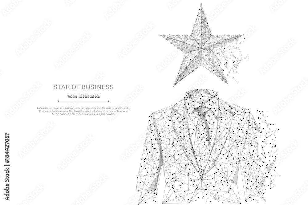 Poster abstract mash line and point businessman in suit with star origami on white background with an inscr