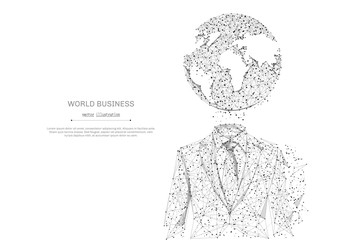 Abstract mash line and point businessman in suit with planet origami on white background with an inscription. Starry sky or space, consisting of stars and the universe. Vector business illustration