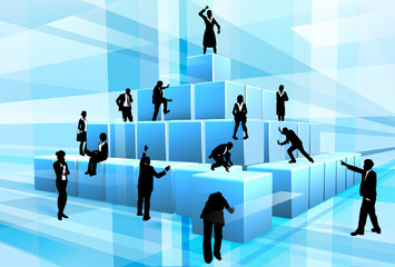 Fototapeta premium Building Blocks Business Team People Silhouettes 