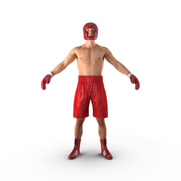 Full body young boxer man over white. 3D illustration