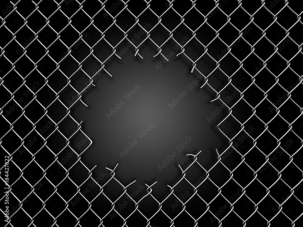 Poster chainlink fence with hole. image with clipping path