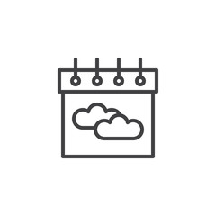 Calendar with clouds line icon, outline vector sign, linear style pictogram isolated on white. Symbol, logo illustration. Editable stroke