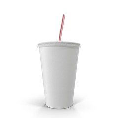 soft drink paper cup with straw on white. 3D illustration - 184428084