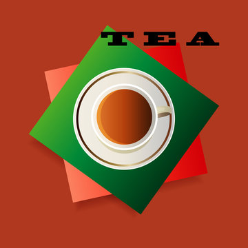 Fototapeta Tea Cup and napkin on a dark background.