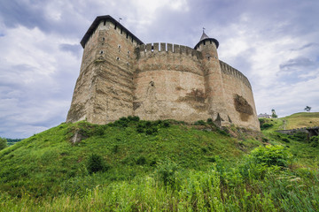 Fototapeta na wymiar Walls of Khotyn Fortress over Dniester River in Ukraine