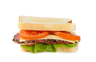 Healthy ham sandwich with cheese, tomatoes and lettuce