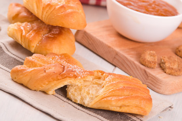 Breakfast with brioches.