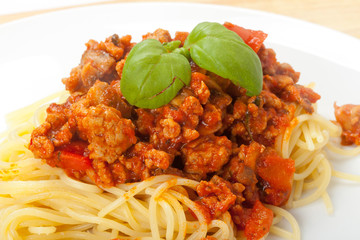 Spaghetti pasta with tomato beef sauce