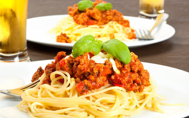 Spaghetti pasta with tomato beef sauce