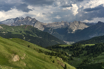 Beautiful summer view of the Marmolada massif. Dolomites. Italy.