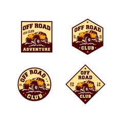 Set of Colored  Off Road Car 4x4 Vehicle Logo Badge Template with Old Style Retro Vintage.  © mnaufal design