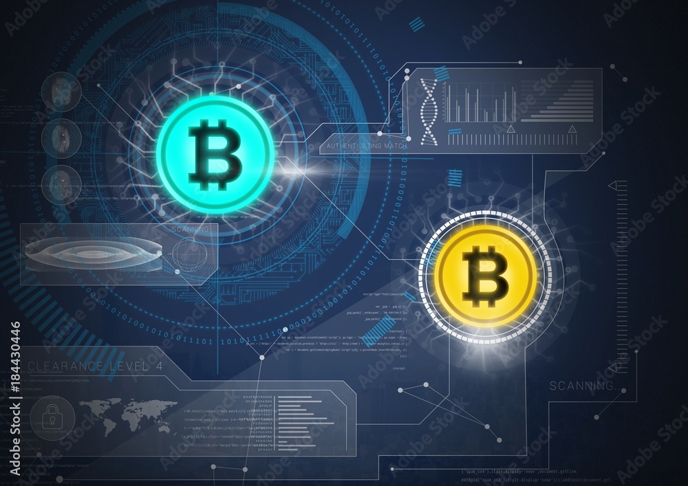 Aufkleber bitcoin icons with circuit energy and technology graphics